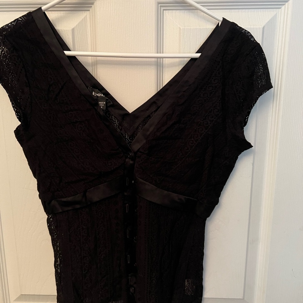 Bebe Black Lace Cap Sleeve Top